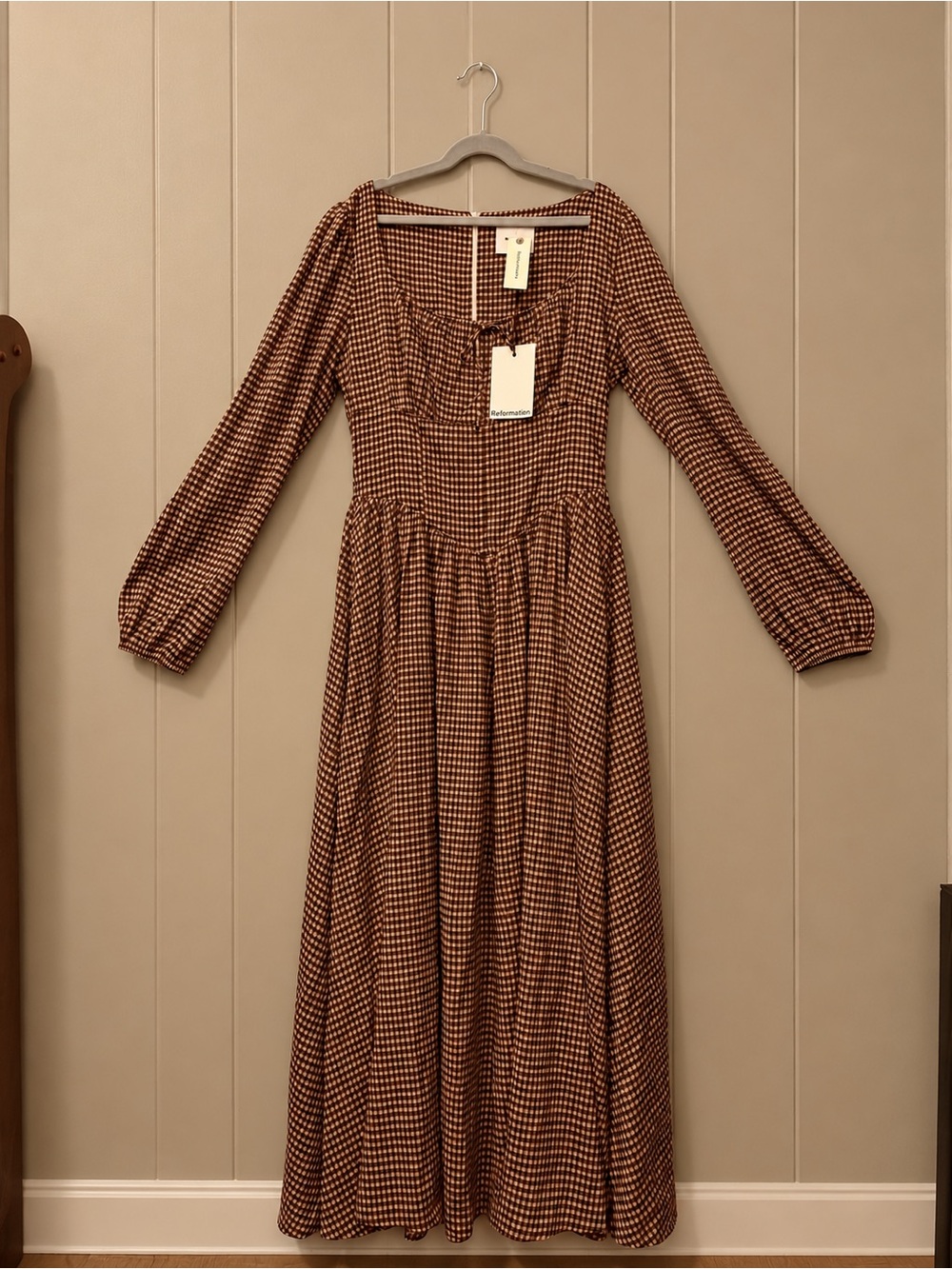 NWT Reformation Otis Dress Size 6 Tartine Check Brown Gingham $298
